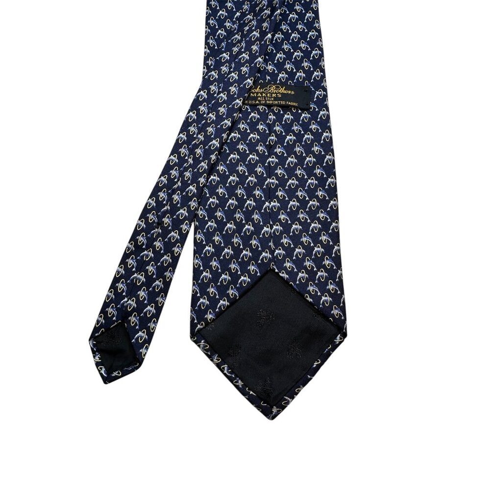 Brooks Brothers All Silk Navy Tie With Gold & White Pattern Made In USA - Picture 5 of 6
